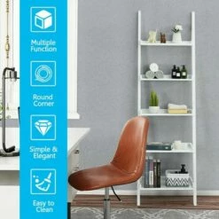 Costway Versatile White 5-Tier Bookshelf Leaning Wall Shelf Ladder Bookcase Storage Display Furni -Bookshelves Sales Shop unnamed file 2186