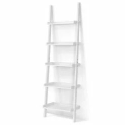 Costway Versatile White 5-Tier Bookshelf Leaning Wall Shelf Ladder Bookcase Storage Display Furni -Bookshelves Sales Shop unnamed file 2190
