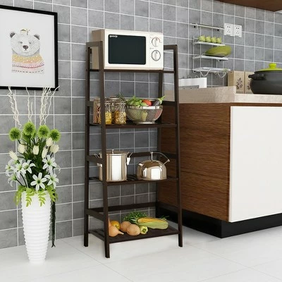 Costway 4-Tier Bamboo Ladder Shelf Plant Display Stand Rack Bookshelf Dark Brown 3 Costway 4-Tier Bamboo Ladder Shelf Plant Display Stand Rack Bookshelf Dark Brown