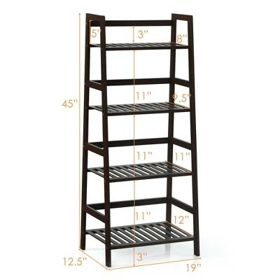 Costway 4-Tier Bamboo Ladder Shelf Plant Display Stand Rack Bookshelf Dark Brown 6 Costway 4-Tier Bamboo Ladder Shelf Plant Display Stand Rack Bookshelf Dark Brown - Image 4