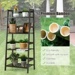 Costway 4-Tier Bamboo Ladder Shelf Plant Display Stand Rack Bookshelf Dark Brown 14 Costway 4-Tier Bamboo Ladder Shelf Plant Display Stand Rack Bookshelf Dark Brown -Bookshelves Sales Shop unnamed file 2211