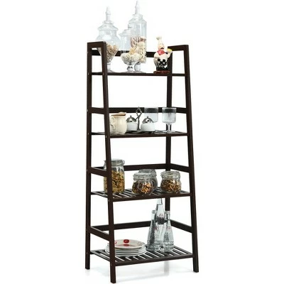 Costway 4-Tier Bamboo Ladder Shelf Plant Display Stand Rack Bookshelf Dark Brown 9 Costway 4-Tier Bamboo Ladder Shelf Plant Display Stand Rack Bookshelf Dark Brown - Image 7
