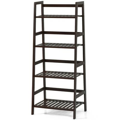 Costway 4-Tier Bamboo Ladder Shelf Plant Display Stand Rack Bookshelf Dark Brown 10 Costway 4-Tier Bamboo Ladder Shelf Plant Display Stand Rack Bookshelf Dark Brown - Image 8