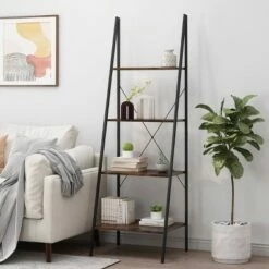 71.5" Newnan Modern Industrial 4 Shelf Etagere Ladder Bookcase - Christopher Knight Home White/black