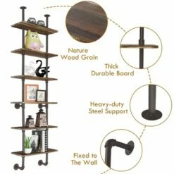 Costway 6-Shelf Rustic Pipe Shelving Unit, Vintage Industrial Pipe Wall Shelf Brown -Bookshelves Sales Shop unnamed file 2239