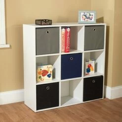 7.5" Utility Bookcase with 5 Fabric Bins - Buylateral White/pink