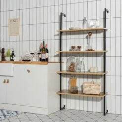 Costway 4-Tier Ladder Shelf Bookshelf Industrial Wall Shelf w/Metal Frame Rustic Brown -Bookshelves Sales Shop unnamed file 2266