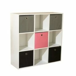 7.5" Utility Bookcase with 5 Fabric Bins - Buylateral White/pink -Bookshelves Sales Shop unnamed file 228