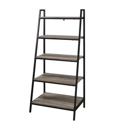 56" Metal and Wood Tiered Ladder Bookcase - Saracina Home Dark Walnut 6 56" Metal and Wood Tiered Ladder Bookcase - Saracina Home Dark Walnut - Image 4