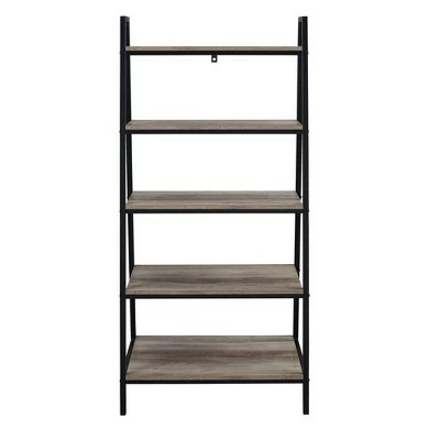 56" Metal and Wood Tiered Ladder Bookcase - Saracina Home Dark Walnut 7 56" Metal and Wood Tiered Ladder Bookcase - Saracina Home Dark Walnut - Image 5