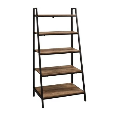 56" Metal and Wood Tiered Ladder Bookcase - Saracina Home Dark Walnut 10 56" Metal and Wood Tiered Ladder Bookcase - Saracina Home Dark Walnut - Image 8