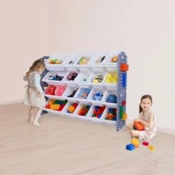 UNiPLAY Toy Organizer With 20 Removable Storage Bins and Block Play Panel, Multi-Size Bin Organizer