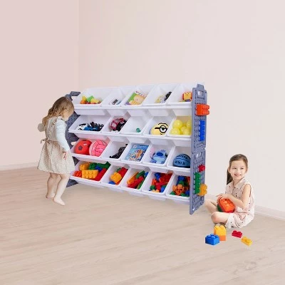 UNiPLAY Toy Organizer With 20 Removable Storage Bins and Block Play Panel, Multi-Size Bin Organizer 3 UNiPLAY Toy Organizer With 20 Removable Storage Bins and Block Play Panel, Multi-Size Bin Organizer