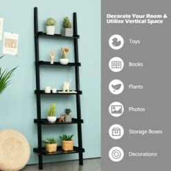 Costway Ladder Shelf 5-Tier Plant Stand Wall-leaning Bookcase Display Rack Black -Bookshelves Sales Shop unnamed file 2324