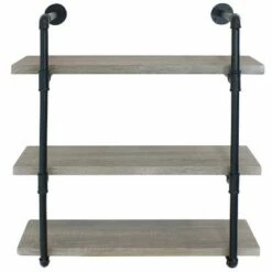 Sunnydaze Decor Sunnydaze 3 Shelf Industrial Style Pipe Frame Wall-Mounted Floating Shelf with Wood Veneer Shelves - Oak Gray Veneer -Bookshelves Sales Shop unnamed file 2364