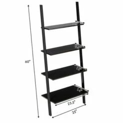 Costway Industrial Ladder Shelf 4-Tier Leaning Wall Bookcase Plant Stand Rustic Black/Brown