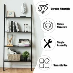 Costway Industrial Ladder Shelf 4-Tier Leaning Wall Bookcase Plant Stand Rustic Black/Brown -Bookshelves Sales Shop unnamed file 2376