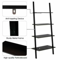 Costway Industrial Ladder Shelf 4-Tier Leaning Wall Bookcase Plant Stand Rustic Black/Brown -Bookshelves Sales Shop unnamed file 2378