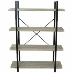 Sunnydaze Decor Sunnydaze 4 Shelf Industrial Style Freestanding Etagere Bookshelf with Wood Veneer Shelves - Oak Gray Veneer -Bookshelves Sales Shop unnamed file 2386
