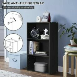 Costway 3 Open Shelf Bookcase Modern Multi-functional Storage Display Cabinet Black -Bookshelves Sales Shop unnamed file 242