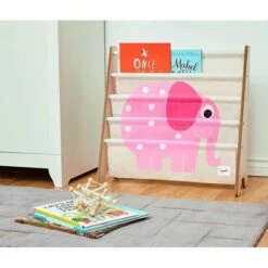 3 Sprouts High Quality Multipurpose Kids and Toddler Playroom or Bedroom Storage Shelf Organizer Bookcase Furniture, Pink Elephant