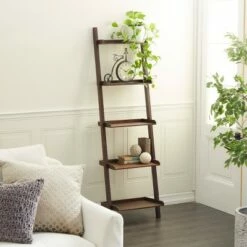 Olivia & May 70" Farmhouse Wooden Ladder Shelf Brown - Olivia & May