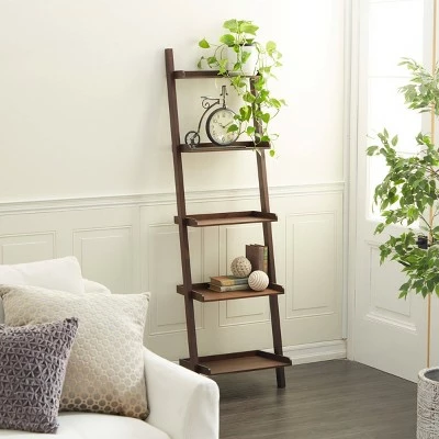 Olivia & May 70" Farmhouse Wooden Ladder Shelf Brown - Olivia & May 3 Olivia & May 70" Farmhouse Wooden Ladder Shelf Brown - Olivia & May