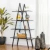 65" 4 Tier Metal and Wooden Leaning Bookcases and Ladder Shelves - Glitzhome Walnut