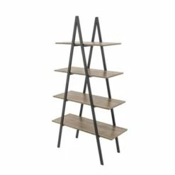 65" 4 Tier Metal and Wooden Leaning Bookcases and Ladder Shelves - Glitzhome Walnut -Bookshelves Sales Shop unnamed file 2580