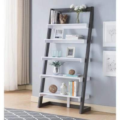 70.75" Wingill Leaning Bookcase White/Distressed Gray - miBasics 3 70.75" Wingill Leaning Bookcase White/Distressed Gray - miBasics