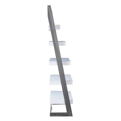 70.75" Wingill Leaning Bookcase White/Distressed Gray - miBasics 5 70.75" Wingill Leaning Bookcase White/Distressed Gray - miBasics - Image 3