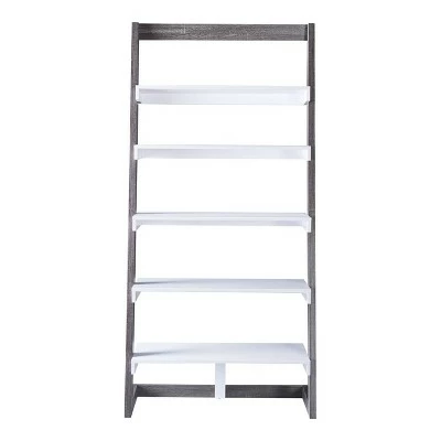 70.75" Wingill Leaning Bookcase White/Distressed Gray - miBasics 6 70.75" Wingill Leaning Bookcase White/Distressed Gray - miBasics - Image 4