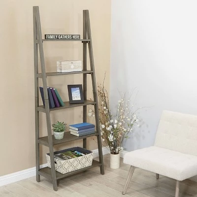 72.25" Hillsboro Ladder Bookcase Gray Wash - OSP Home Furnishings 6 72.25" Hillsboro Ladder Bookcase Gray Wash - OSP Home Furnishings - Image 4
