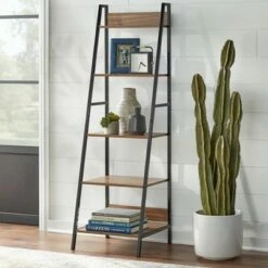 65" Denton Ladder 5 Tier Shelf Walnut/Black - Buylateral