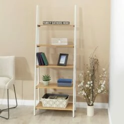 72.25" Medford Ladder Bookshelf Distressed White - OSP Home Furnishings -Bookshelves Sales Shop unnamed file 2677