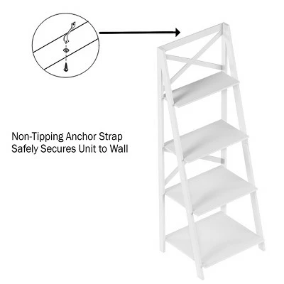 Lavish Home 4-Tier Ladder Bookshelf with X-Back Frame – Freestanding Bookcase, White 4 Lavish Home 4-Tier Ladder Bookshelf with X-Back Frame – Freestanding Bookcase, White - Image 2