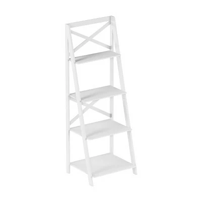 Lavish Home 4-Tier Ladder Bookshelf with X-Back Frame – Freestanding Bookcase, White 8 Lavish Home 4-Tier Ladder Bookshelf with X-Back Frame – Freestanding Bookcase, White - Image 6