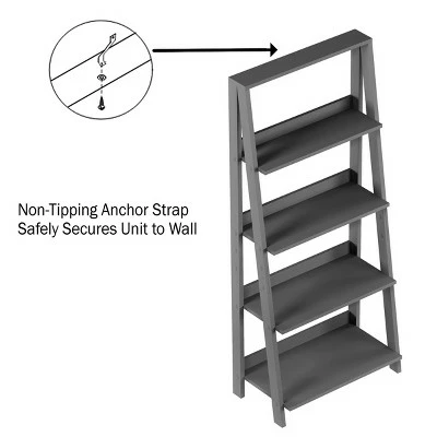 Lavish Home 4-Tier Ladder Bookshelf Freestanding Wooden Bookcase, Gray 4 Lavish Home 4-Tier Ladder Bookshelf Freestanding Wooden Bookcase, Gray - Image 2