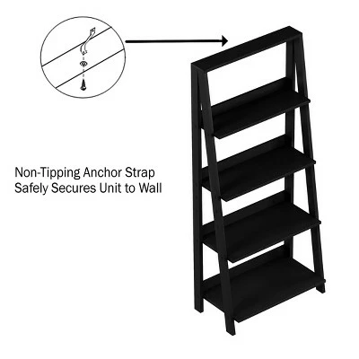Lavish Home 4-Tier Ladder Bookshelf Freestanding Wooden Bookcase, Black 4 Lavish Home 4-Tier Ladder Bookshelf Freestanding Wooden Bookcase, Black - Image 2