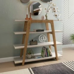 Gowanus Ladder Bookcase - Manhattan Comfort Off White