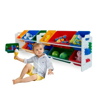 UNiPLAY Toy Organizer With 12 Removable Storage Bins and Block Play Panel, Multi-Size Bin Organizer 4 UNiPLAY Toy Organizer With 12 Removable Storage Bins and Block Play Panel, Multi-Size Bin Organizer - Image 2