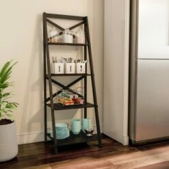 Hastings Home Lavish Home 4-Tier Ladder Bookshelf with X-Back Frame – Freestanding Bookcase, Black -Bookshelves Sales Shop unnamed file 2771