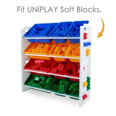 UNiPLAY Toy Organizer With 12 Removable Storage Bins and Block Play Panel, Multi-Size Bin Organizer 5 UNiPLAY Toy Organizer With 12 Removable Storage Bins and Block Play Panel, Multi-Size Bin Organizer - Image 3