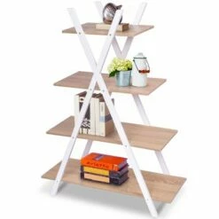 Costway 4-Tier Bookshelf Storage Display Shelves Bookcase Ladder X-Shape -Bookshelves Sales Shop unnamed file 2789