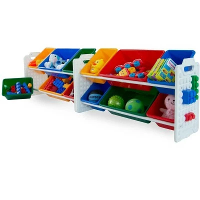 UNiPLAY Toy Organizer With 12 Removable Storage Bins and Block Play Panel, Multi-Size Bin Organizer 6 UNiPLAY Toy Organizer With 12 Removable Storage Bins and Block Play Panel, Multi-Size Bin Organizer - Image 4