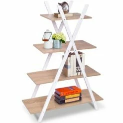 Costway 4-Tier Bookshelf Storage Display Shelves Bookcase Ladder X-Shape -Bookshelves Sales Shop unnamed file 2793