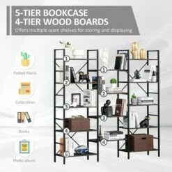 HOMCOM 5-Tier Industrial Look Bookshelf with Open Storage Display Rack Metal Frame for Home Office Walnut -Bookshelves Sales Shop unnamed file 2801