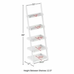Lavish Home 5-Tier Ladder Bookshelf - Leaning Decorative Shelves, White