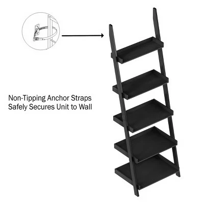 Lavish Home 5-Tier Ladder Bookshelf - Leaning Decorative Shelves, Black 4 Lavish Home 5-Tier Ladder Bookshelf - Leaning Decorative Shelves, Black - Image 2