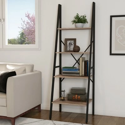 Hastings Home 4-Tier Ladder-Style Bookcase, Gray 3 Hastings Home 4-Tier Ladder-Style Bookcase, Gray